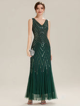 Load image into Gallery viewer, Color=Dark Green | Commercial Wholesale Sleeveless High Stretch Fishtail Beaded V-Neck Evening Dresses-Dark Green 1