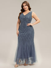 Load image into Gallery viewer, Color=Dusty Blue | Commercial Wholesale Sleeveless High Stretch Fishtail Beaded V-Neck Evening Dresses-Dusty Blue 19