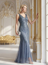 Load image into Gallery viewer, Commercial Wholesale Sleeveless High Stretch Fishtail Beaded V-Neck Evening Dresses