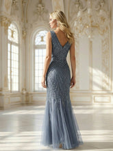 Load image into Gallery viewer, Commercial Wholesale Sleeveless High Stretch Fishtail Beaded V-Neck Evening Dresses