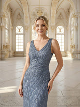 Load image into Gallery viewer, Commercial Wholesale Sleeveless High Stretch Fishtail Beaded V-Neck Evening Dresses