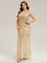 Load image into Gallery viewer, Color=Gold | Commercial Wholesale Sleeveless High Stretch Fishtail Beaded V-Neck Evening Dresses-Gold 29