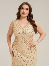 Load image into Gallery viewer, Color=Gold | Commercial Wholesale Sleeveless High Stretch Fishtail Beaded V-Neck Evening Dresses-Gold 28