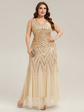 Load image into Gallery viewer, Color=Gold | Commercial Wholesale Sleeveless High Stretch Fishtail Beaded V-Neck Evening Dresses-Gold 26