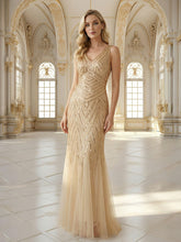 Load image into Gallery viewer, Commercial Wholesale Sleeveless High Stretch Fishtail Beaded V-Neck Evening Dresses