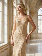 Load image into Gallery viewer, Commercial Wholesale Sleeveless High Stretch Fishtail Beaded V-Neck Evening Dresses