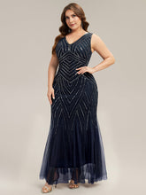 Load image into Gallery viewer, Color=Navy Blue | Commercial Wholesale Sleeveless High Stretch Fishtail Beaded V-Neck Evening Dresses-Navy Blue 39
