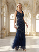 Load image into Gallery viewer, Commercial Wholesale Sleeveless High Stretch Fishtail Beaded V-Neck Evening Dresses