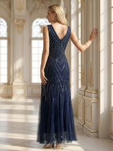 Load image into Gallery viewer, Commercial Wholesale Sleeveless High Stretch Fishtail Beaded V-Neck Evening Dresses