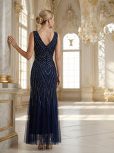 Load image into Gallery viewer, Commercial Wholesale Sleeveless High Stretch Fishtail Beaded V-Neck Evening Dresses