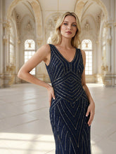 Load image into Gallery viewer, Commercial Wholesale Sleeveless High Stretch Fishtail Beaded V-Neck Evening Dresses