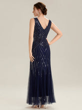 Load image into Gallery viewer, Color=Navy Blue | Commercial Wholesale Sleeveless High Stretch Fishtail Beaded V-Neck Evening Dresses-Navy Blue 32