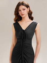 Load image into Gallery viewer, Color=Black | Industrial Use Sleeveless V-Neck High Stretch Bodycon Maxi Dress with Ruffles Evening Dresses-Black 3