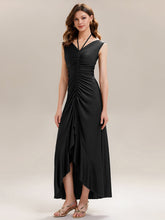 Load image into Gallery viewer, Color=Black | Industrial Use Sleeveless V-Neck High Stretch Bodycon Maxi Dress with Ruffles Evening Dresses-Black 1