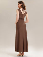Load image into Gallery viewer, Color=Brown | Industrial Use Sleeveless V-Neck High Stretch Bodycon Maxi Dress with Ruffles Evening Dresses-Brown 7