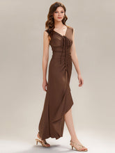 Load image into Gallery viewer, Color=Brown | Industrial Use Sleeveless V-Neck High Stretch Bodycon Maxi Dress with Ruffles Evening Dresses-Brown 9