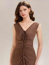 Load image into Gallery viewer, Color=Brown | Industrial Use Sleeveless V-Neck High Stretch Bodycon Maxi Dress with Ruffles Evening Dresses-Brown 8
