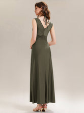Load image into Gallery viewer, Color=Olive Green | Industrial Use Sleeveless V-Neck High Stretch Bodycon Maxi Dress with Ruffles Evening Dresses-Olive Green 12
