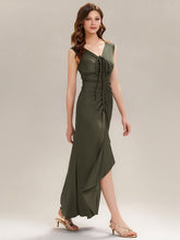 Load image into Gallery viewer, Color=Olive Green | Industrial Use Sleeveless V-Neck High Stretch Bodycon Maxi Dress with Ruffles Evening Dresses-Olive Green 14