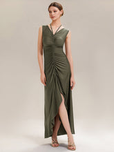 Load image into Gallery viewer, Color=Olive Green | Industrial Use Sleeveless V-Neck High Stretch Bodycon Maxi Dress with Ruffles Evening Dresses-Olive Green 15