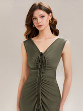 Load image into Gallery viewer, Color=Olive Green | Industrial Use Sleeveless V-Neck High Stretch Bodycon Maxi Dress with Ruffles Evening Dresses-Olive Green 13