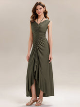 Load image into Gallery viewer, Color=Olive Green | Industrial Use Sleeveless V-Neck High Stretch Bodycon Maxi Dress with Ruffles Evening Dresses-Olive Green 11