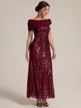 Load image into Gallery viewer, Burgundy | Sequined Off-Shoulder Crepe Maxi Wholesale Evening Dress-Burgundy
