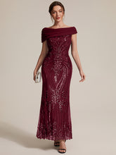 Load image into Gallery viewer, Burgundy | Sequined Off-Shoulder Crepe Maxi Wholesale Evening Dress-Burgundy