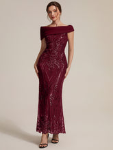 Load image into Gallery viewer, Burgundy | Sequined Off-Shoulder Crepe Maxi Wholesale Evening Dress-Burgundy