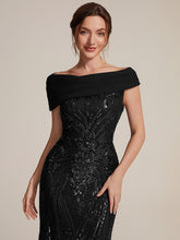 Load image into Gallery viewer, Black | Sequined Off-Shoulder Crepe Maxi Wholesale Evening Dress-Black