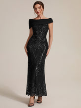 Load image into Gallery viewer, Black | Sequined Off-Shoulder Crepe Maxi Wholesale Evening Dress-Black
