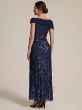 Load image into Gallery viewer, Navy Blue | Sequined Off-Shoulder Crepe Maxi Wholesale Evening Dress-Navy Blue