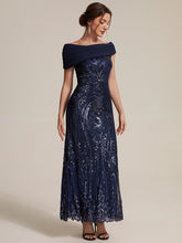 Load image into Gallery viewer, Navy Blue | Sequined Off-Shoulder Crepe Maxi Wholesale Evening Dress-Navy Blue