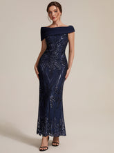 Load image into Gallery viewer, Navy Blue | Sequined Off-Shoulder Crepe Maxi Wholesale Evening Dress-Navy Blue