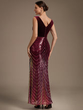 Load image into Gallery viewer, Burgundy | Fast Delivery Plus Size Sleeveless V-Neck Ombre Sequin Mermaid Maxi Evening Dresses