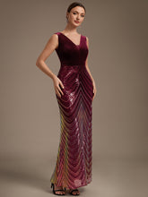 Load image into Gallery viewer, Burgundy | Fast Delivery Plus Size Sleeveless V-Neck Ombre Sequin Mermaid Maxi Evening Dresses