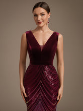 Load image into Gallery viewer, Burgundy | Fast Delivery Plus Size Sleeveless V-Neck Ombre Sequin Mermaid Maxi Evening Dresses