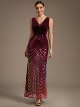 Load image into Gallery viewer, Burgundy | Fast Delivery Plus Size Sleeveless V-Neck Ombre Sequin Mermaid Maxi Evening Dresses
