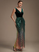 Load image into Gallery viewer, Dark Green | Fast Delivery Plus Size Sleeveless V-Neck Ombre Sequin Mermaid Maxi Evening Dresses