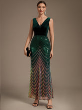 Load image into Gallery viewer, Dark Green | Fast Delivery Plus Size Sleeveless V-Neck Ombre Sequin Mermaid Maxi Evening Dresses