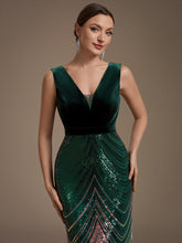 Load image into Gallery viewer, Dark Green | Fast Delivery Plus Size Sleeveless V-Neck Ombre Sequin Mermaid Maxi Evening Dresses