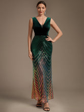 Load image into Gallery viewer, Dark Green | Fast Delivery Plus Size Sleeveless V-Neck Ombre Sequin Mermaid Maxi Evening Dresses