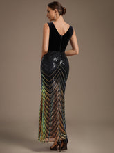 Load image into Gallery viewer, Black Gold | Fast Delivery Plus Size Sleeveless V-Neck Ombre Sequin Mermaid Maxi Evening Dresses