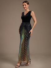 Load image into Gallery viewer, Black Gold | Fast Delivery Plus Size Sleeveless V-Neck Ombre Sequin Mermaid Maxi Evening Dresses