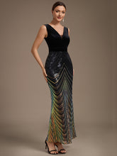 Load image into Gallery viewer, Black Gold | Fast Delivery Plus Size Sleeveless V-Neck Ombre Sequin Mermaid Maxi Evening Dresses