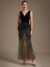 Load image into Gallery viewer, Black Gold | Fast Delivery Plus Size Sleeveless V-Neck Ombre Sequin Mermaid Maxi Evening Dresses