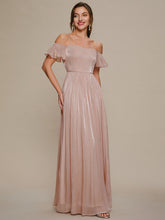Load image into Gallery viewer, Color=Dusty Rose | Off Shoulder Pleated Maxi Formal Dress-Dusty Rose 5
