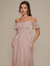 Load image into Gallery viewer, Color=Dusty Rose | Off Shoulder Pleated Maxi Formal Dress-Dusty Rose 3
