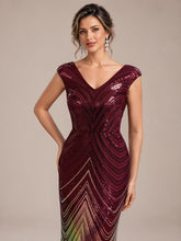 Load image into Gallery viewer, Burgundy | One Stop Shop Plus Size Sequin Sleeveless V-Neck Mermaid Maxi Evening Dresses-Burgundy