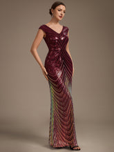 Load image into Gallery viewer, Burgundy | One Stop Shop Plus Size Sequin Sleeveless V-Neck Mermaid Maxi Evening Dresses-Burgundy